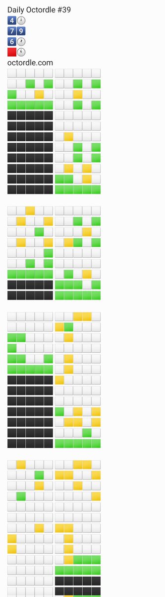 itiChise's tweet photo. Daily Octordle #39
4️⃣🕛
7️⃣9️⃣
6️⃣🕐
🟥🕚 https://t.co/1b7oWUSZXD