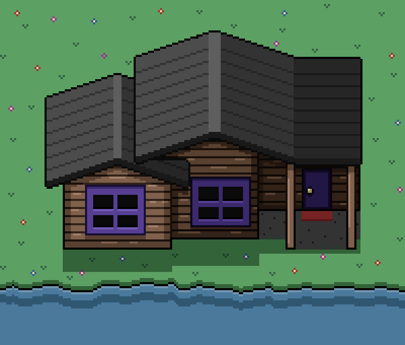 Ineedacodee's tweet photo. Still trying to catch up with @Pixel_Dailies. This is my #lakehouse. I am continuing practicing the top down style (not my proudest work). 
5/31 of January
5/365 of 2022 

#lake #house #pixel #art #pixelart #pixel_dailies #RPG #topdown https://t.co/hlhC0Ex0YR