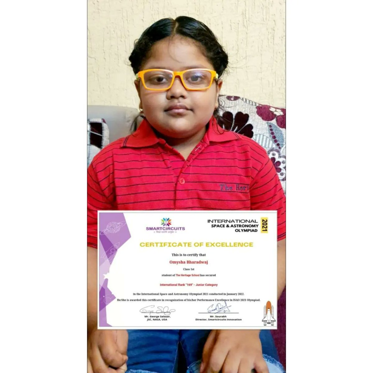 heritageschoolI's tweet photo. These young students of Class 1 from The Heritage  School were awarded certificates of excellence for participating and securing ranks in International Space and Astronomy Olympiad, that was held recently. #theheritageschool #proudmoment https://t.co/7uDGfI3Z1c