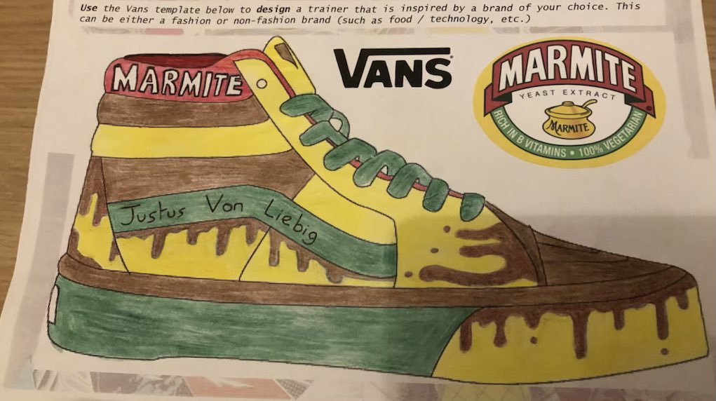gemmalouise269's tweet photo. @marmite @VANS_Europe my son has designed an amazing shoe! I wish you could collaborate and have it made! Even better if you could design him a pair! Who would wear these? Can we make it viral? I’m so proud of his design! https://t.co/zWIRwYG4Mk