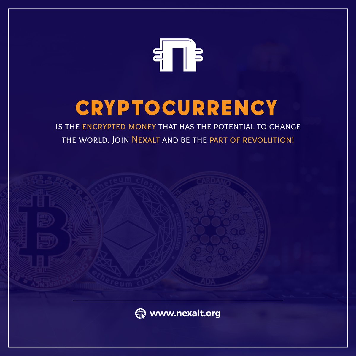 NexaltOfficial's tweet photo. Cryptocurrency facilitates for instant transfer of funds. Furthermore, it is encrypted and strictly prohibits the double use of coins. It has the potential to revolutionize the world.  Join Nexalt for enjoy the latest technology and change your future! https://t.co/OWUaoCGPWh