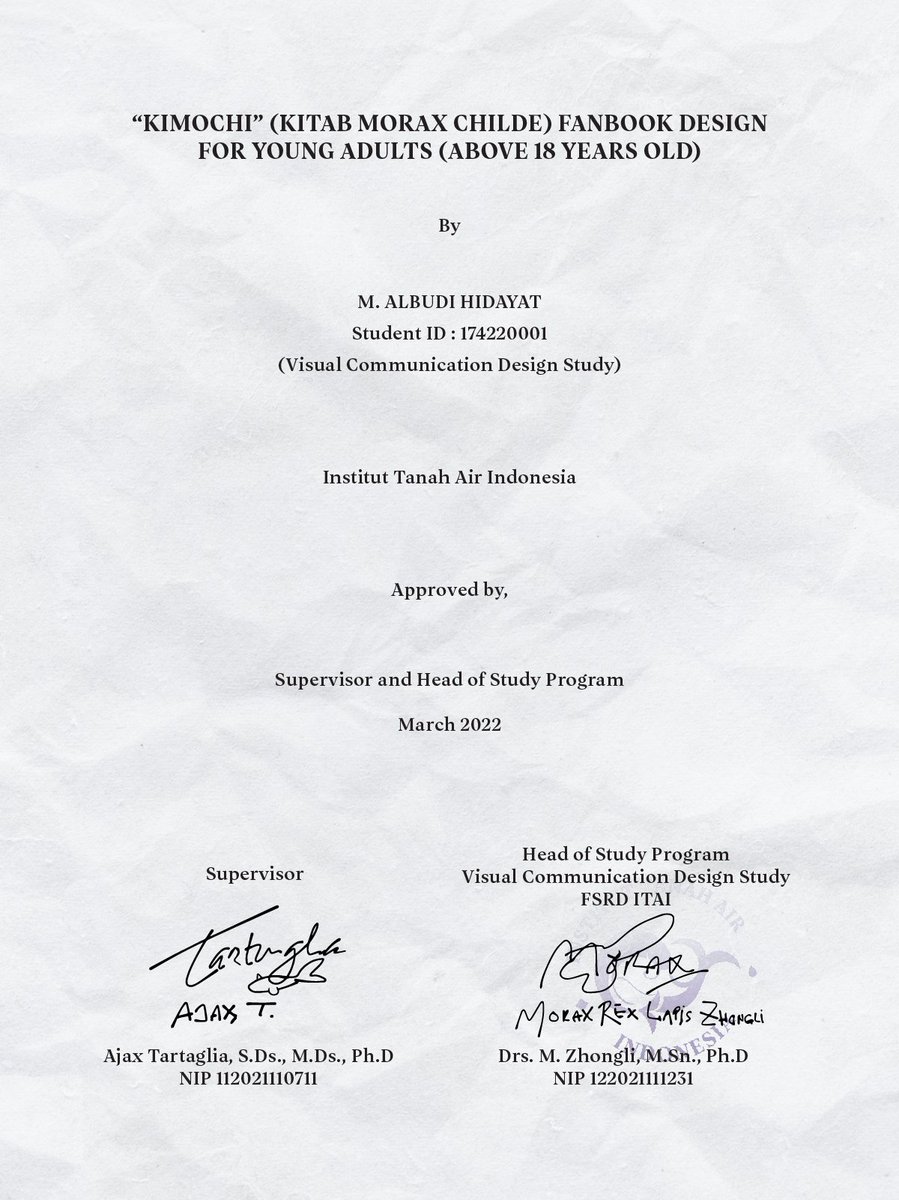 ⟣ Our Thesis Diary ⟢

We'd like to announce the kick-start of our fanbook project, Kitab Morax-Childe (Kimochi), created by Indonesian ZhongChi fans for all ZhongChi enjoyers!

Please stay tuned for more information soon!