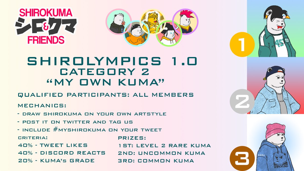 GA! We'll be having our 2nd Round of Shirolympics tomorrow!😊 All members and upcoming members are qualified to enter! 

For more details, please join our discord community. See You!!!🔥🔥🔥

discord.gg/YcMAD3NC

#MyShirokuma #shirokumaandfriends