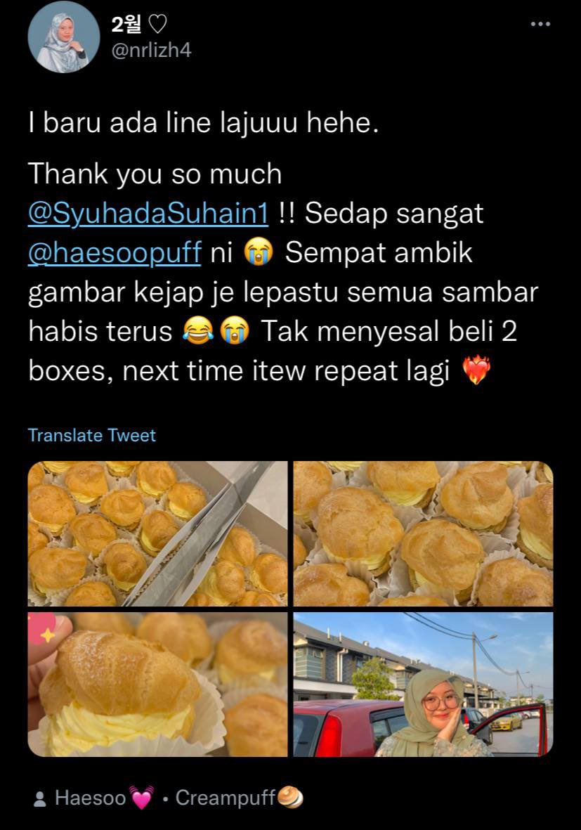haesoopuff's tweet photo. "never planned that one day i will meet creampuff sesedap ini" ☝🏻☝🏻☝🏻☝🏻❤️🔥
selalu dah dengar ayat TAK MENYESAL BELI 2 BOXES ni 😽😽😋
#TeamHaesoo #BabyHaesoo #Creamhorn #Haesoopuff https://t.co/TIVYON2HwC
