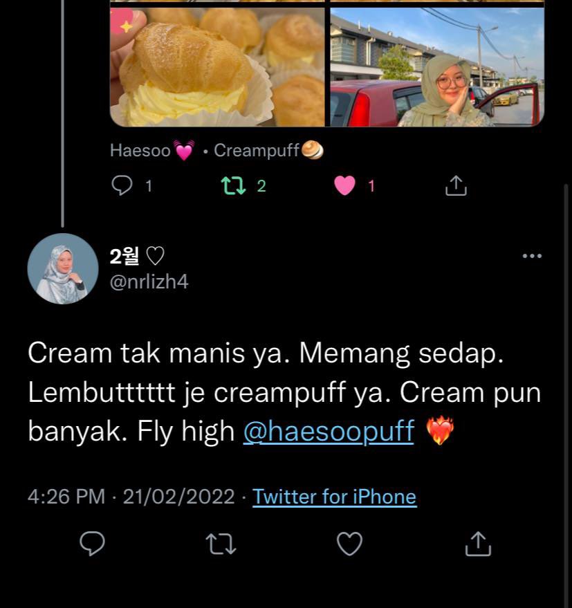haesoopuff's tweet photo. "never planned that one day i will meet creampuff sesedap ini" ☝🏻☝🏻☝🏻☝🏻❤️🔥
selalu dah dengar ayat TAK MENYESAL BELI 2 BOXES ni 😽😽😋
#TeamHaesoo #BabyHaesoo #Creamhorn #Haesoopuff https://t.co/TIVYON2HwC