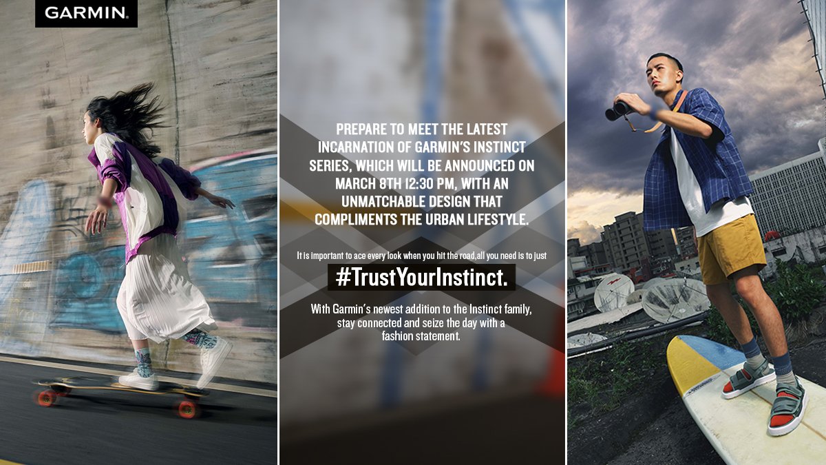Prepare yourself to welcome the urban fashion leader on 8th March at 12:30 PM.

A smartwatch that compliments every fashionable look and is always on fleek.
Up your fashion game with the latest Instinct Series. 

#GarminIn #BeatYesterdayIndia #TruestYourInstinct #LaunchingSoon