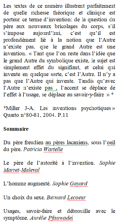 acf_capa's tweet photo. Parue en Novembre 2020, la revue de l'#acfcapa, #Scriptadocuments "Inventions et nouages. Nouveaux usages de la psychanalyse" reste plus que jamais d'actualité.
Pour la commander, c'est par là sur #ecfechoppe 👉https://t.co/L9gDWOy2K6
Pour le sommaire c'est par ici👇 https://t.co/v1ZNu0j18p