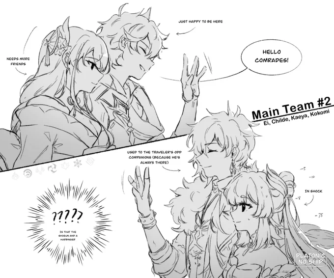 An (ex) archon, a fatui harbinger, and two descendants of fallen nations in a party ✨
-
In which I don't have Kokomi (yet) but I already imagine a team for her,, Kaeya had been in Childe and Ei friendship team before, but Kokomi will have to suffer for a bit hehe 