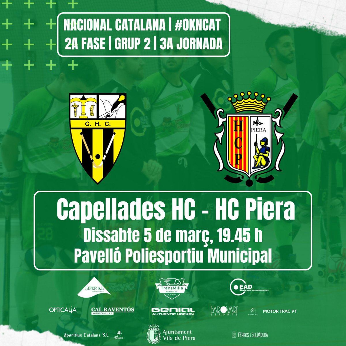 [PRIMER EQUIP]

🔥 Dia de partit / #MatchDay
🏆 #OKNCat | 2a Fase | 3a Jornada
⏰ 19.45 h
🟡 <a href="/CapelladesHC/">Capellades H.C.</a>
🟢 <a href="/HCPiera/">Hoquei Club Piera</a> 
🏟️ Poliesportiu Municipal 
🤳 Twitter HC Piera

#SomhiPiera🇳🇬 #OKNCatM #VamosconTudo🔥