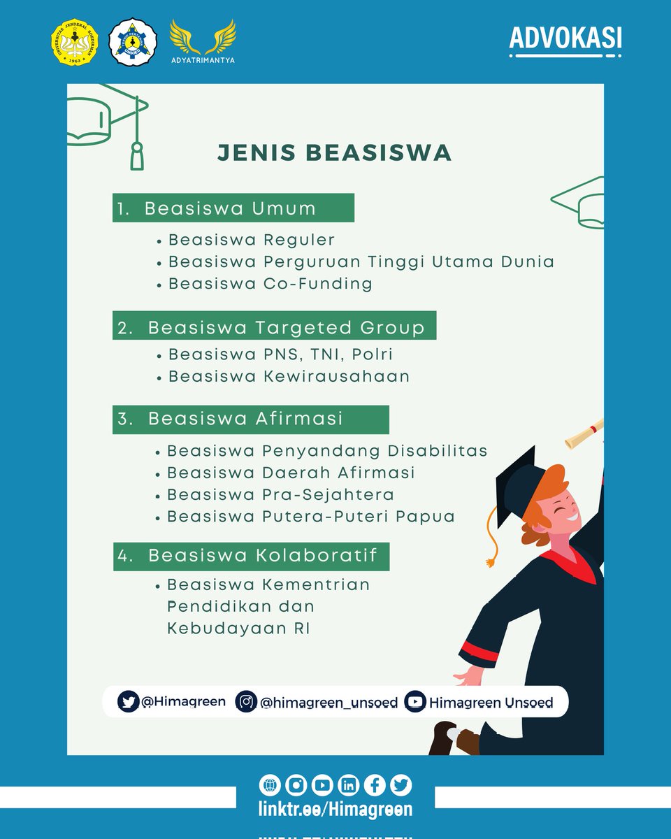 Himagreen's tweet photo. [INFO BEASISWA LPDP]

Halo Greeners berikut ini kami sampaikan informasi terkait beasiswa Lembaga Pengelola Dana Pendidikan (LPDP) tahun 2022.

#Himagreen
#HimagreenGoGreen
#KabinetAdyatrimantya https://t.co/HKTl5ankf3