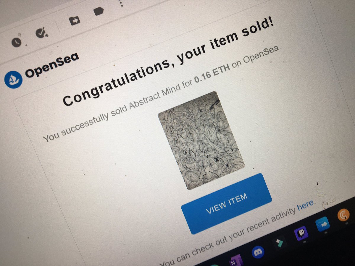 kaylosmgmt's tweet photo. FIRST NFT SOLD FOR 0.16 ETH! 💯🤩 #nft #art https://t.co/pXNz6M7REs