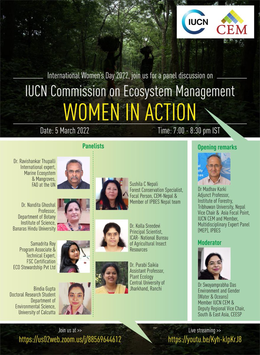 IUCN_CEMSAsia's tweet photo. Join today for interactive panel discussion - "Women in Action" on #IWD2022 
05 March 2022; 7 pm IST (2.30 pm CET)
The session will be hosted on Zoom and can be joined through https://t.co/uZG56TzTDi.
live-streamed on https://t.co/gOstbg7nYE. https://t.co/IiyW4a8kj4