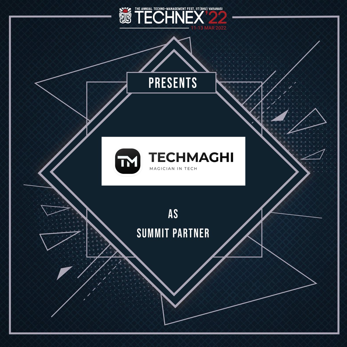 technexiitbhu's tweet photo. TECHNEX’22 is excited to unveil TECHMAGHI as the Summit Partner!
#Technex #Technex22
#Staytechnexed
#Simulatingreality
#SummitPartner https://t.co/pjG5OO4nrc