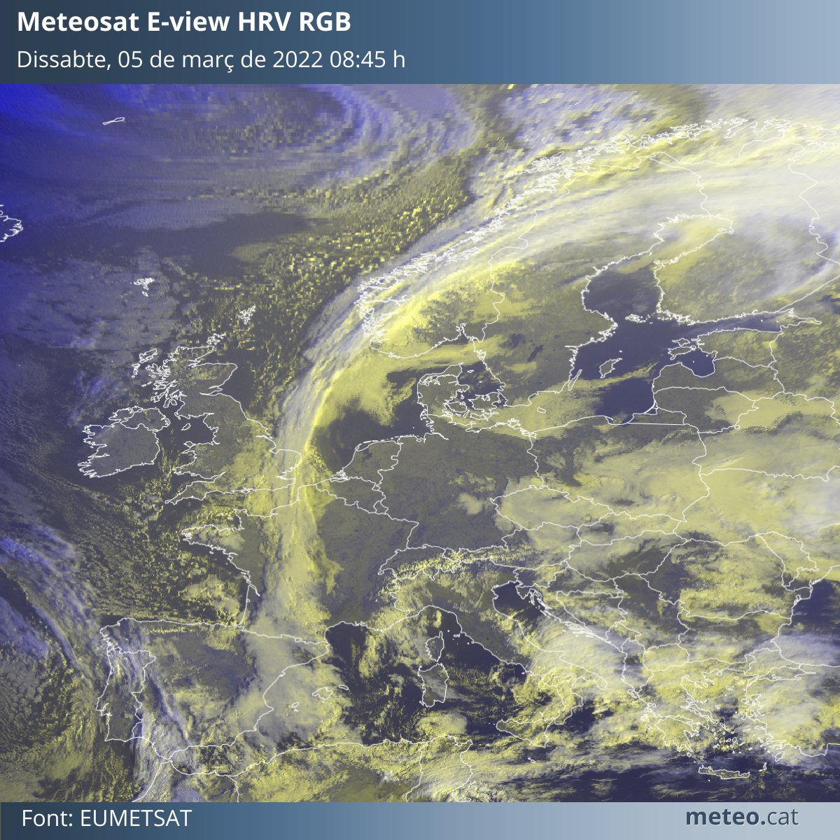 meteocat's tweet photo. Des del satèl·lit Meteosat s'observa un "llarg" sistema frontal que travessa Europa des del nord de la Península Escandinava fins a les nostres latituds. https://t.co/Ed6KhWVQVx