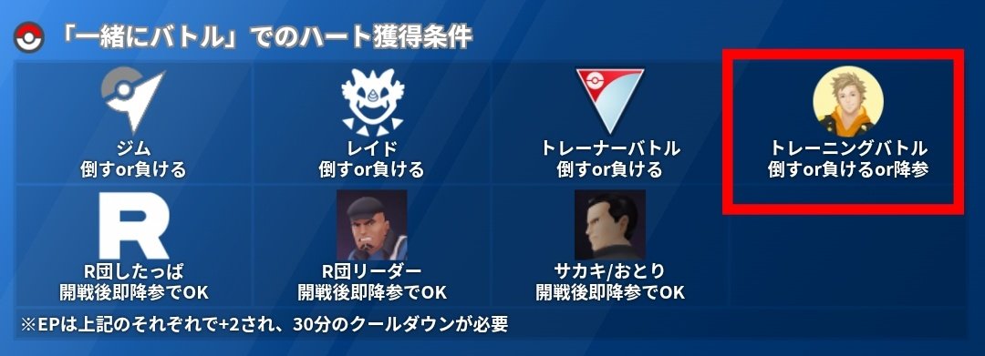 ポケモンgo攻略 みんポケ 最新のアップデート Ver 0 231 0 で相棒ポケモンの 一緒にバトル トレーニングバトル でのハート獲得方法が変更され より簡単に貯められるようになりました 変更前 倒すか負けることでハート獲得 変更後 倒すか負けるか降参 ポケモンgo攻略 みんポケ 最新のアップデート Ver 0 231 0 で相棒ポケモンの 一緒にバトル トレーニングバトル でのハート獲得方法が変更され より簡単に貯められるようになりました 変更前 倒すか負けることでハート獲得 変更後 倒すか負けるか降参