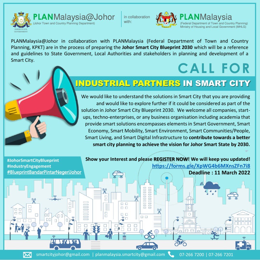 To participate, kindly register HERE!
Registration link:
forms.gle/XpWG4b6MXnsZFn…

#JohorSmartCityBlueprint
#IndustryEngagement
#BlueprintBandarPintarNegeriJohor