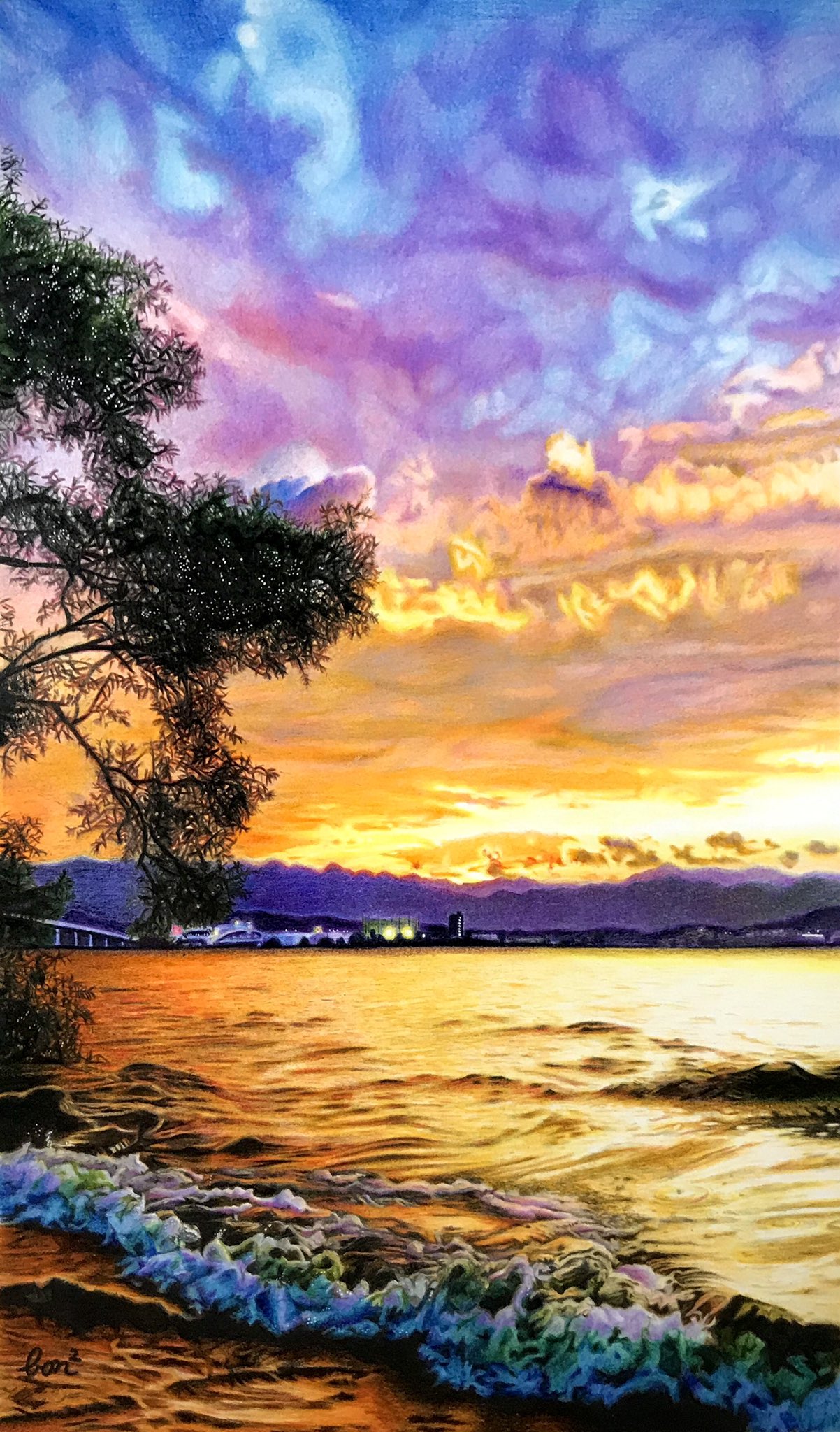 ぼんぼん 色鉛筆で描いた琵琶湖 色鉛筆画 イラスト T Co Dqhijguz5q Twitter