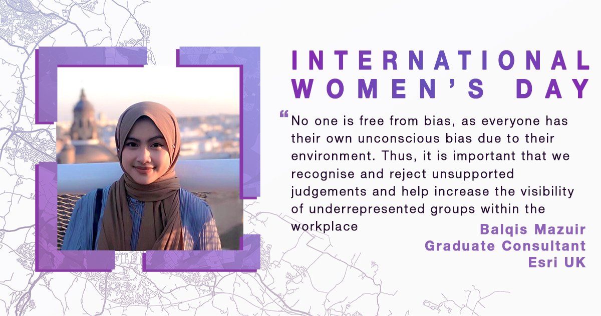 esriuk's tweet image. In the run up to #InternationalWomensDay, we asked our colleagues why this year's theme #BreakTheBias is important to them.

Here is what Balqis had to say:

Keep an eye out for more colleague responses over the next few days. #IWD2022