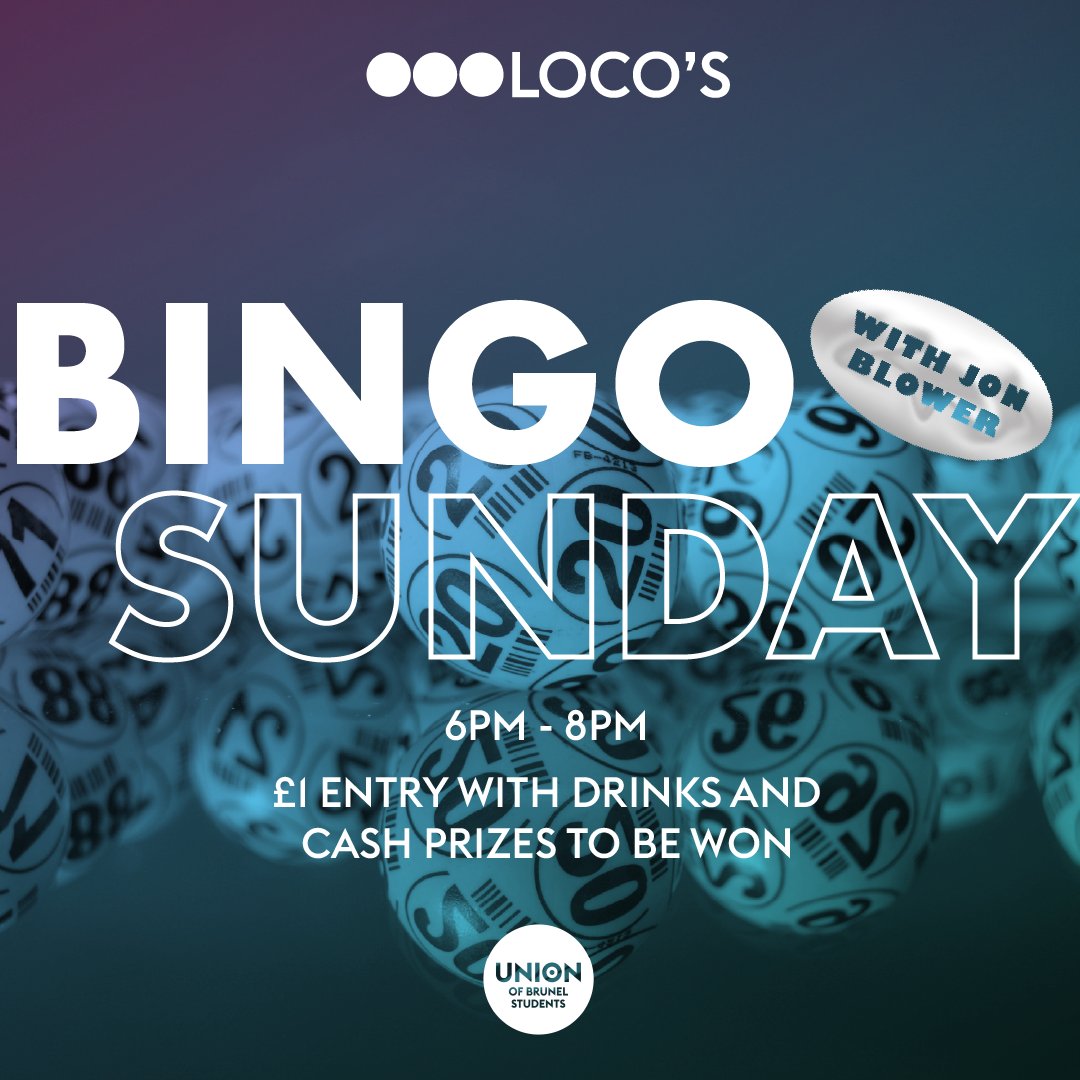 binGO to Bingo Sundays with Friends from 6PM-8PM. Join <a href="/jonblower/">Jon Blower</a> and get the chance to win drinks and cash prizes 💸🍻

#bruneluniversity #brunelstudentlife #brunelnightlife #brunelstudentunion