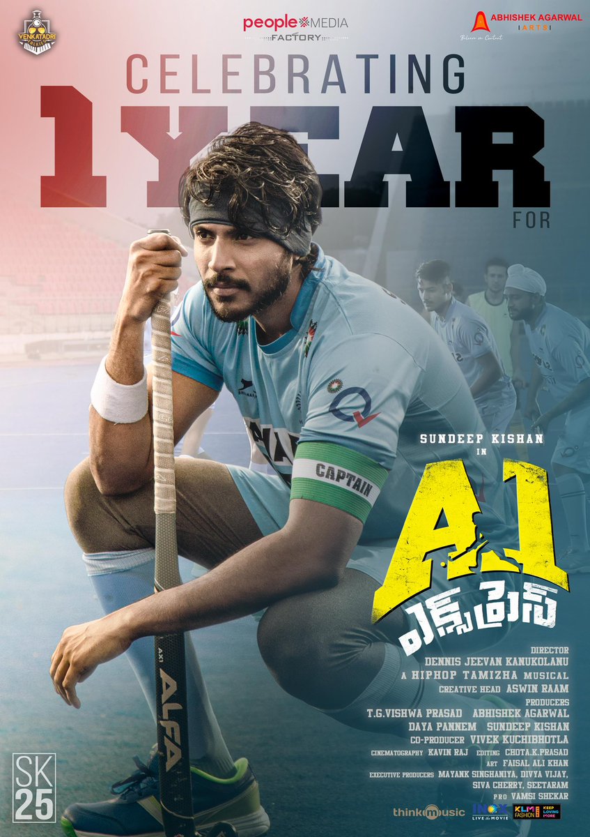 AAArtsOfficial's tweet photo. A movie which celebrated the glory of hockey.
#A1Express🏑 completes one 1 Year.
#1YearforA1Express
@sundeepkishan @Itslavanya #Dennis @vishwaprasadtg @AbhishekOfficl @vivekkuchibotla @hiphoptamizha @MayankOfficl @peoplemediafcy @TalkiesV https://t.co/xrLVAi7YaB