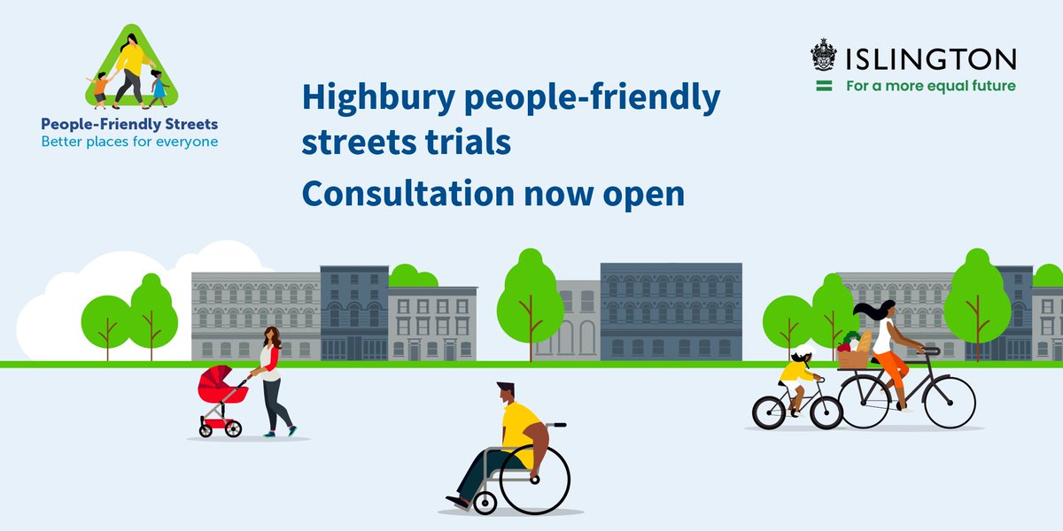 IslingtonBC's tweet photo. We are now consulting on the #PeopleFriendlyStreets trials in Highbury West and Highbury Fields. Fill out the online questionnaire and have your say on the trials. The #consultation closes at 11.59pm on Monday 14 March. https://t.co/bvmRTU1epF https://t.co/Muds9vDljx