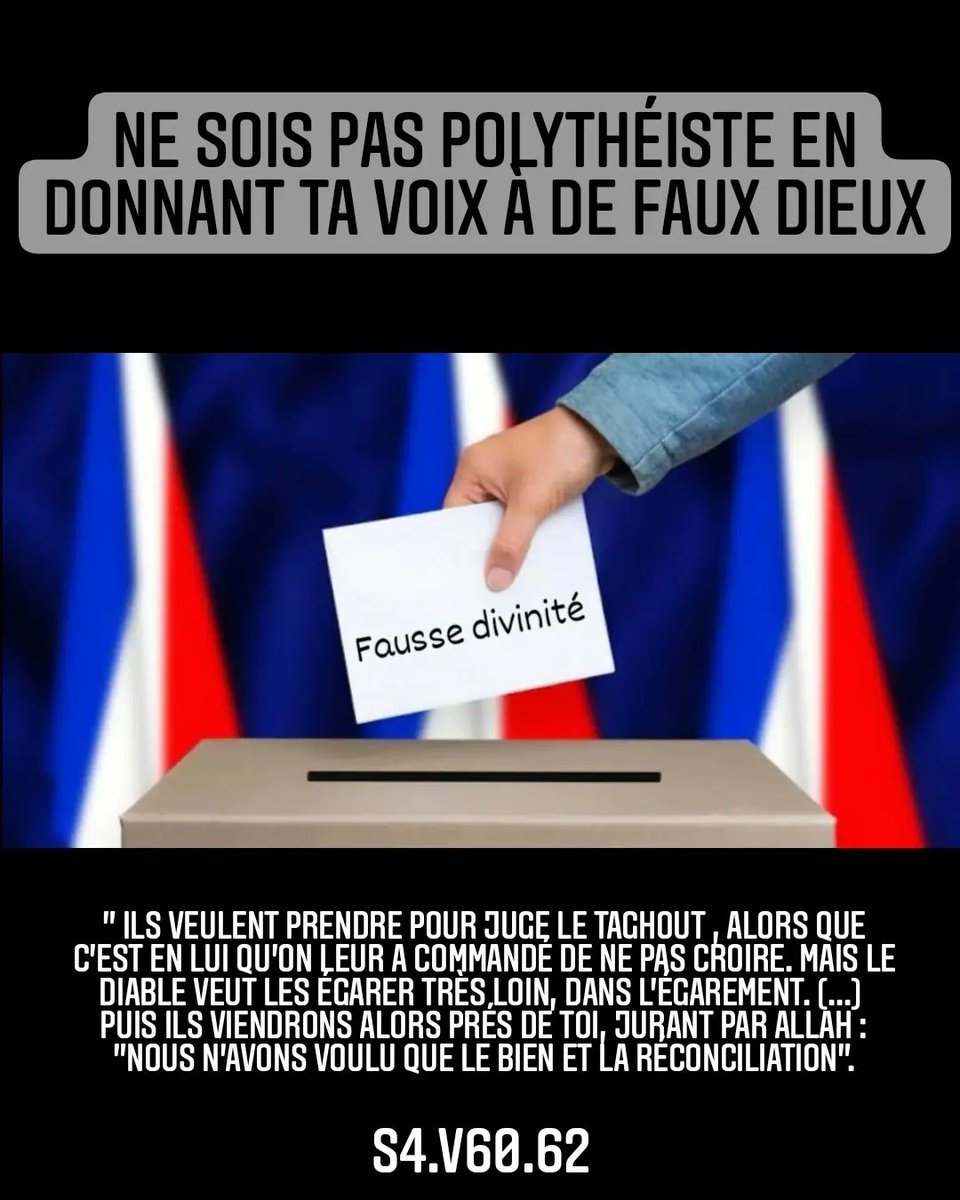 lbarrani1's tweet photo. Ne sois pas polythéiste en donnant ta voix à de faux faux dieux (...) https://t.co/E3ktsj3Djn