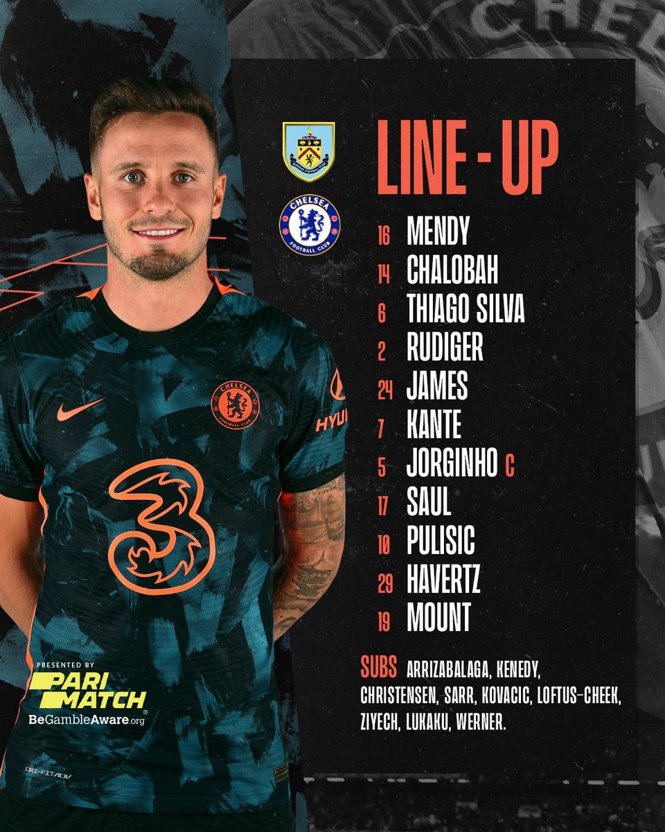 ChelseaFC's tweet photo. Your Chelsea side this afternoon! 🤝

@ParimatchGlobal | #BurChe https://t.co/sCs1X9fYod