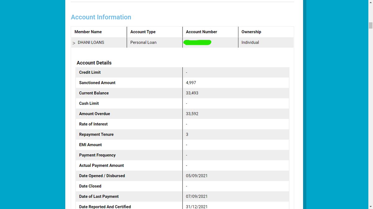 VinayMeher4's tweet image. My CIBIL is brutally affected due to two Loans from "Dhani Loans", both of ₹ 4997, which I haven't taken, and it's overdue of ₹ 41656.
@RBI @IncomeTaxIndia @CIBIL_Official @dhanicares @IVLSecurities kindly look in the same and taken necessary action