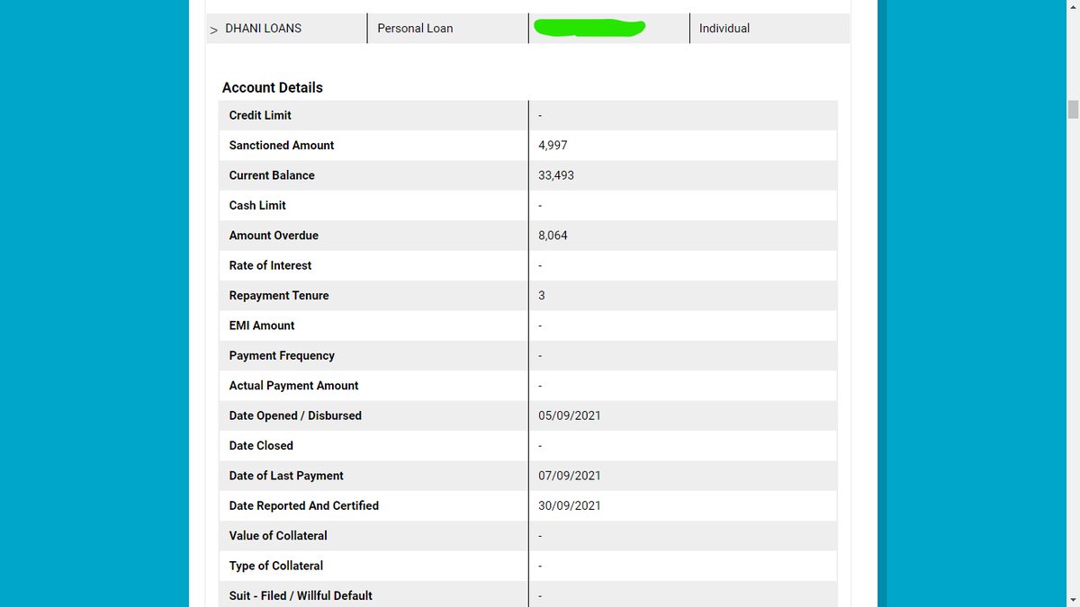 VinayMeher4's tweet image. My CIBIL is brutally affected due to two Loans from "Dhani Loans", both of ₹ 4997, which I haven't taken, and it's overdue of ₹ 41656.
@RBI @IncomeTaxIndia @CIBIL_Official @dhanicares @IVLSecurities kindly look in the same and taken necessary action
