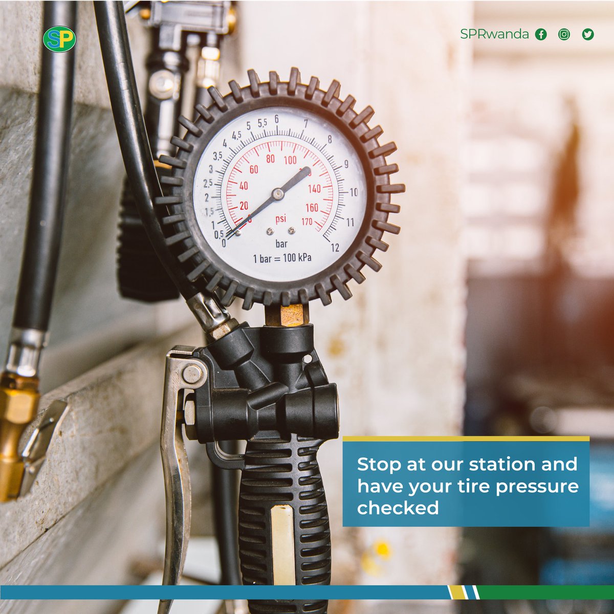 SPRwanda's tweet photo. When was the last time you checked your tire pressure or brought your car in to have your tires checked? The right pressure can help you avoid a blowout, visit your nearest SP service station and have your tire pressure checked with our expert.
#SPStation #SPRwanda
#SPFuel https://t.co/SL6YiRAB5b