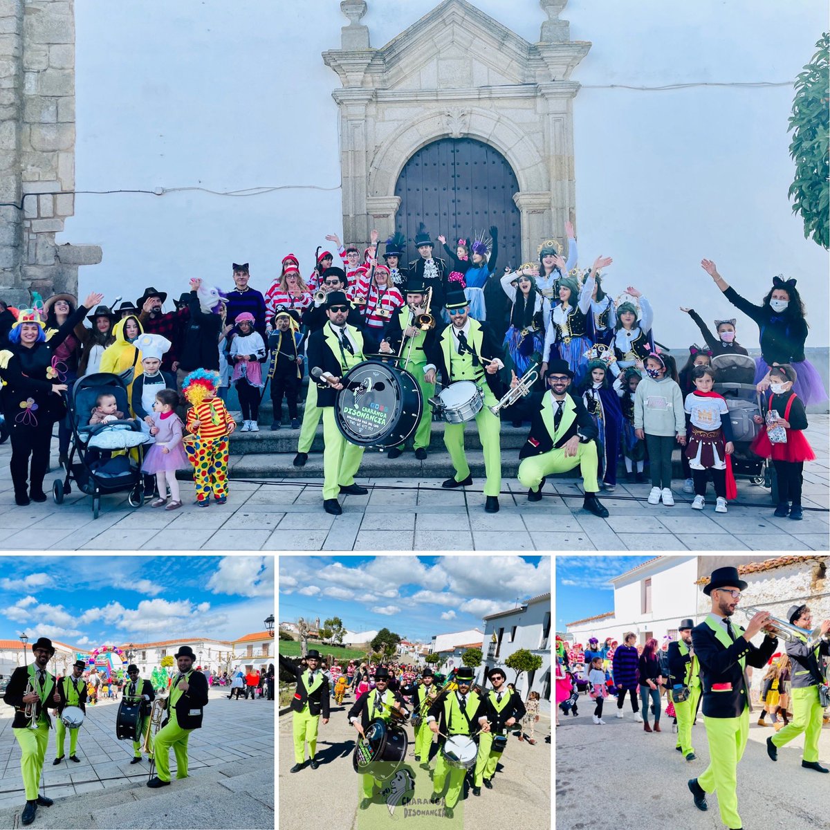 Presentamos nuestra primera actuación de hoy, celebrada en “Bodonal de la Sierra”.Maravilloso desfile infantil de carnaval y muchas ganas de pasarlo bien,finalizando el evento con un concurso de disfraces.

#CharangaDisonancia2022
#20añosdandolanota 
#Arribalosverdes