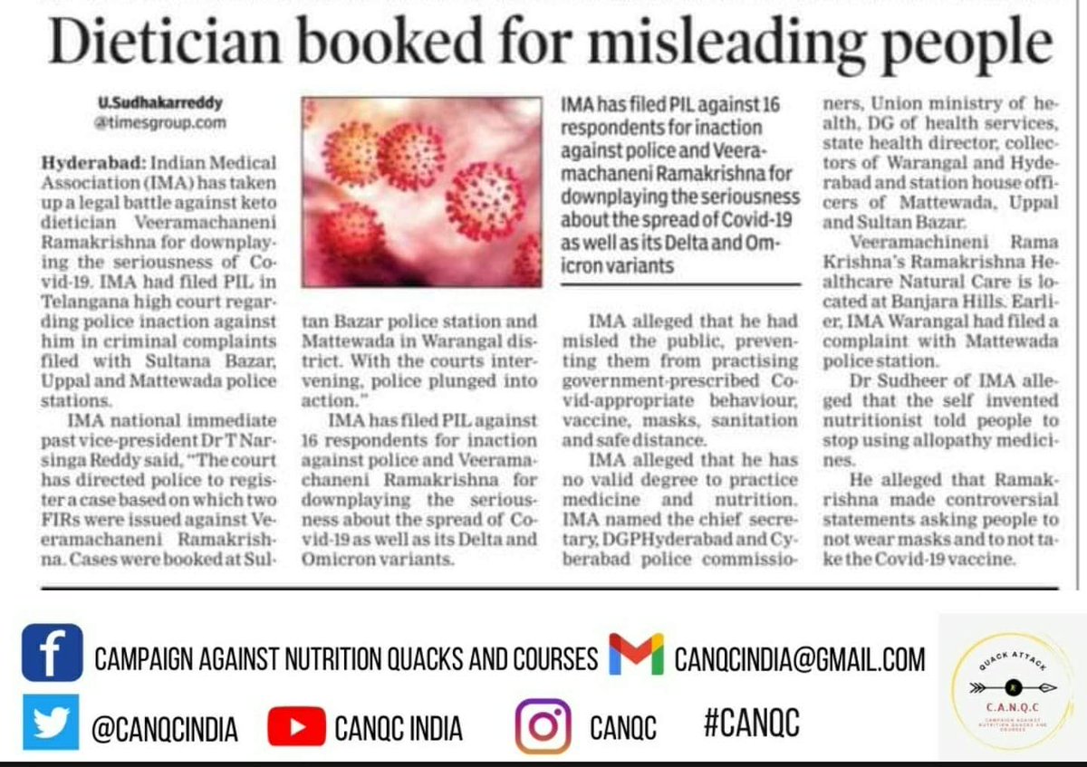 CANQCINDIA's tweet photo. Yet another soup and salad diet gaining popularity in Andhra Pradesh-also known as K.E.T.O or VRK diet.This diet is planned by a unqualified person,CA and calling himself a Dietitian.IMA president has lodged a complaint against this quack and team #canqc fully supports this move! https://t.co/SO7homt9XH