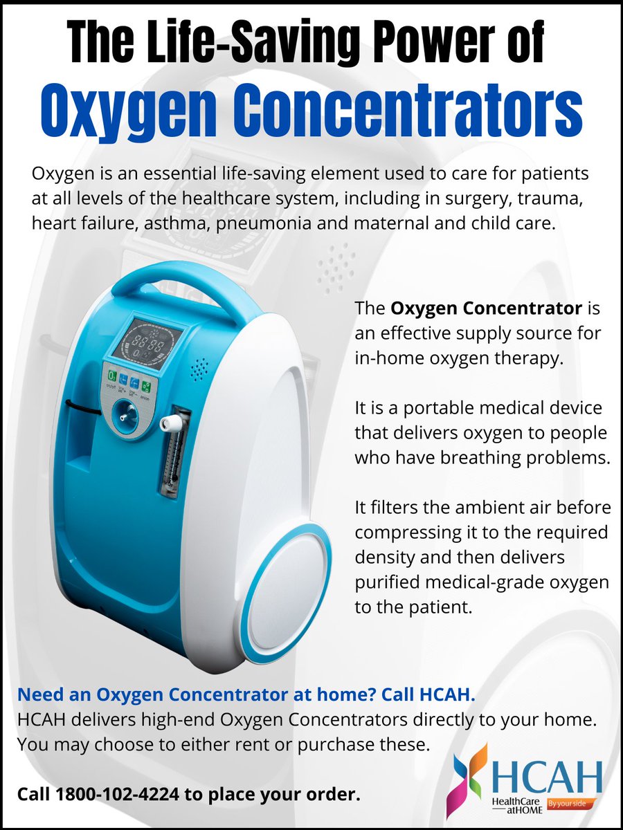 HCAHIndia's tweet image. Everyone with breathing problems should ideally have an oxygen concentrator at home.

To order a high-end Oxygen Concentrator, just call HCAH at 1800-102-4224 and we&apos;ll deliver it directly to your home.

#oxygenislife #oxygenconcentrator #hcah