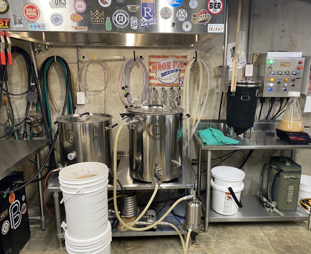 sbrewster99's tweet photo. Strike water heating for a Big Brew day! Imperial stout with a partigyle Irish stout will yield a total of 4 beers including a barrel aged version of the Imperial stout and a coffee version of the Irish stout. #homebrew https://t.co/c7hJDb6FKC