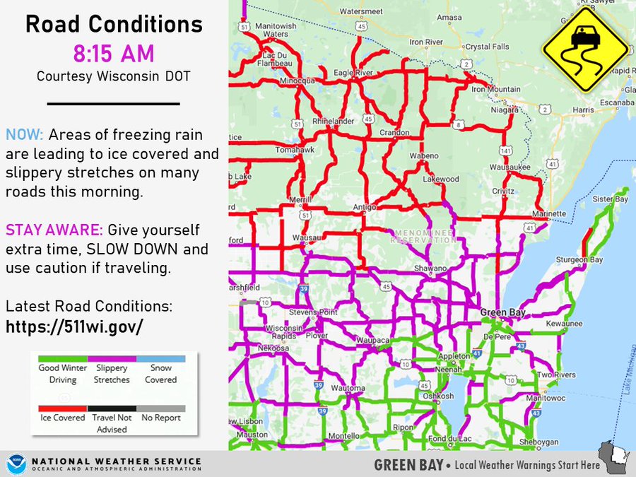 Wisconsin Dot Road Conditions Map Road Conditions Slippery Ice Covered In North Central Wisconsin