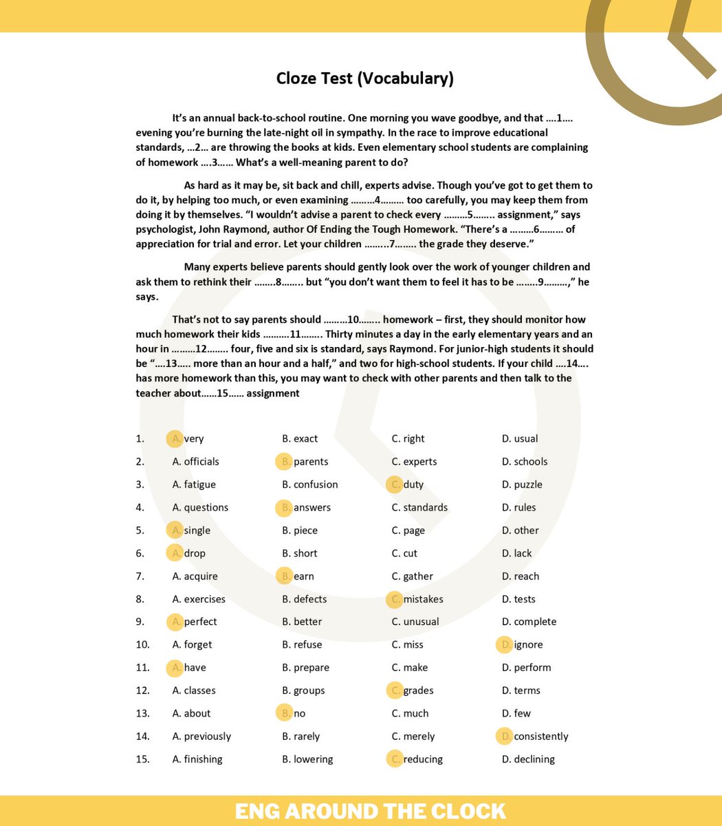 CLOZE นี้ คำศัพท์ไม่ยาก ลองฝึกอ่าน ฝึกความอึด อย่าเพิ่งดูเฉลยกันน้า แอดจะอัพความยากให้เรื่อยๆนะครับ ✌🏼💗 #dek65 #dek66 #TCAS65 #GATPAT