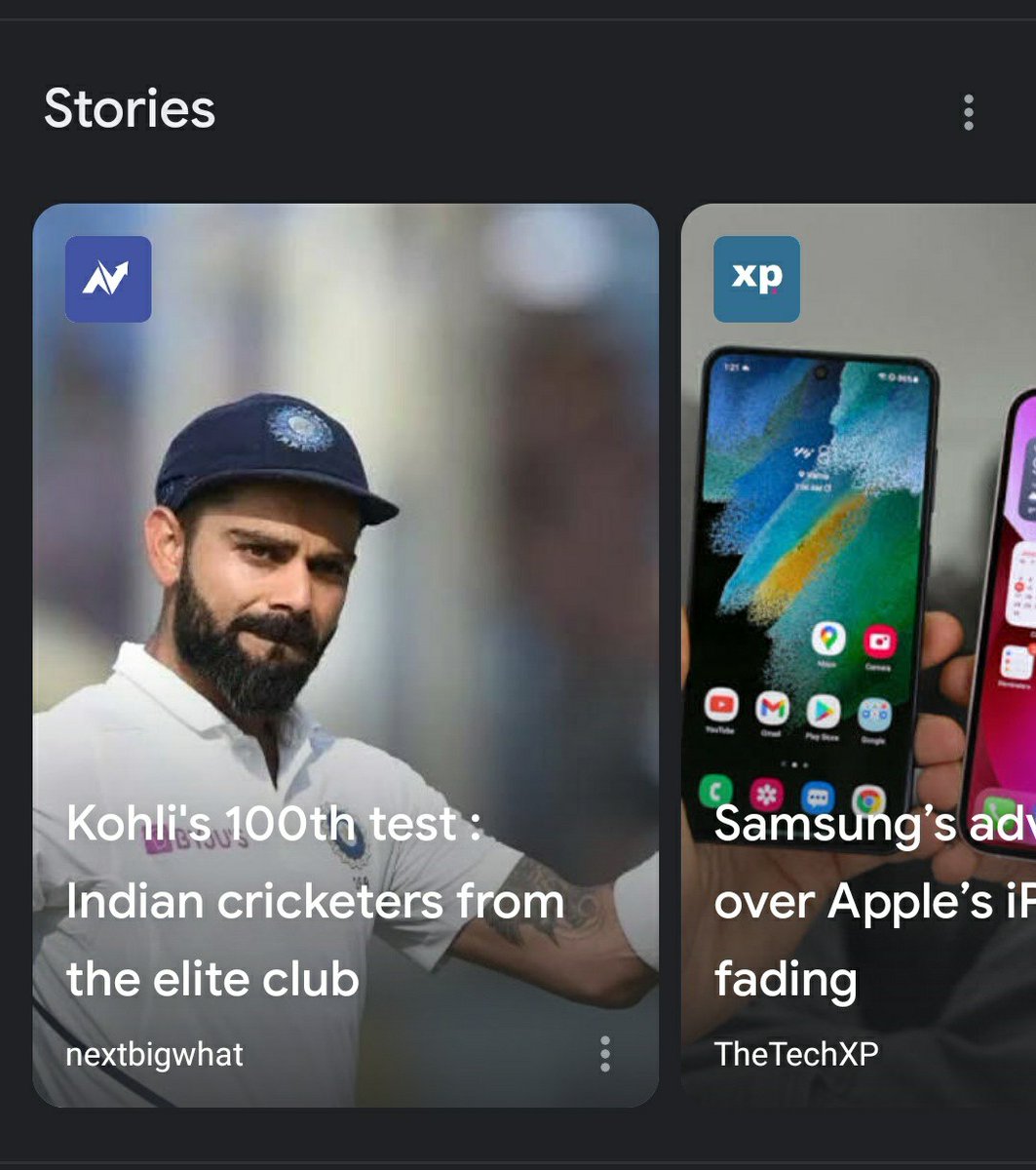 SaiNarayan_B's tweet image. In #googlefeed today #ViratKohli seems to endorse #SamsungUnpacked while it's actually not!! 
#Kohli100