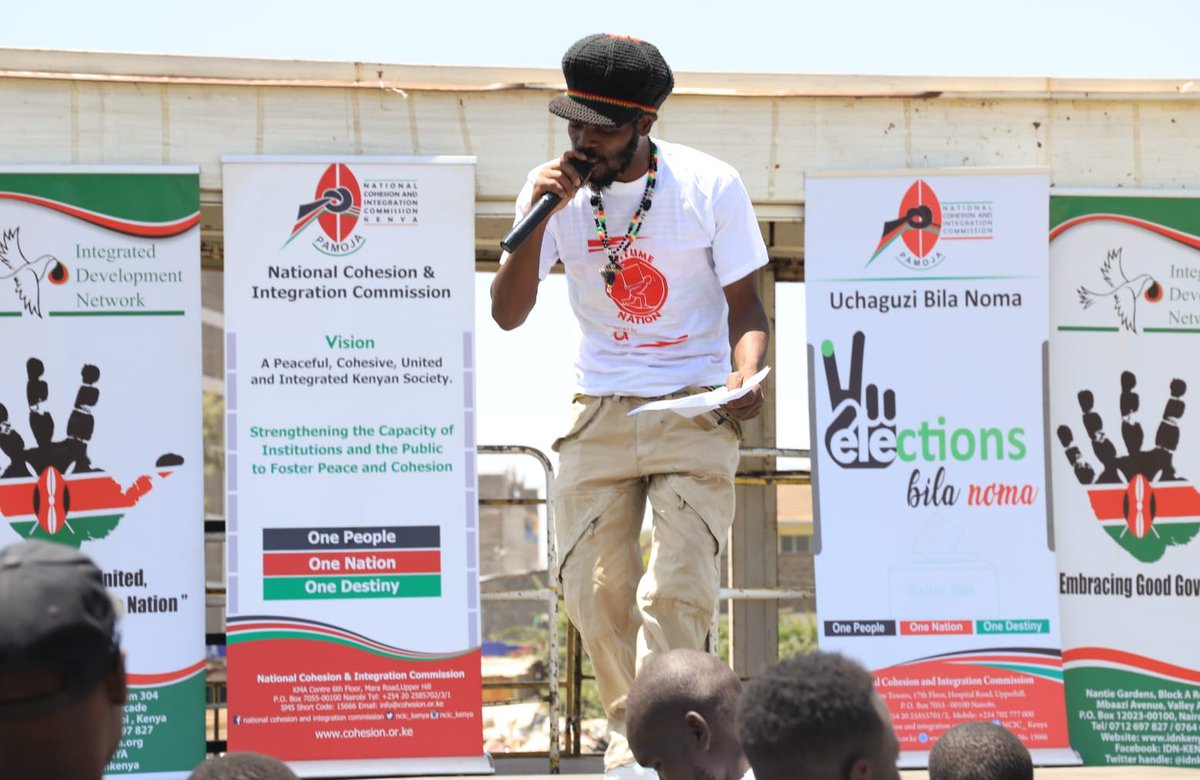 NCIC_Kenya's tweet photo. Happening now: #NCIC in p'ship with @JitumeNation engaging the youth in a peace drive concert at Jacaranda Grounds, Embakasi East. The Commission continues to encourage young people to keep peace ahead of the August polls. @idnkenya @wyreDaLovechild #Electionsbilanoma #jitume https://t.co/7F2VK0IUp9