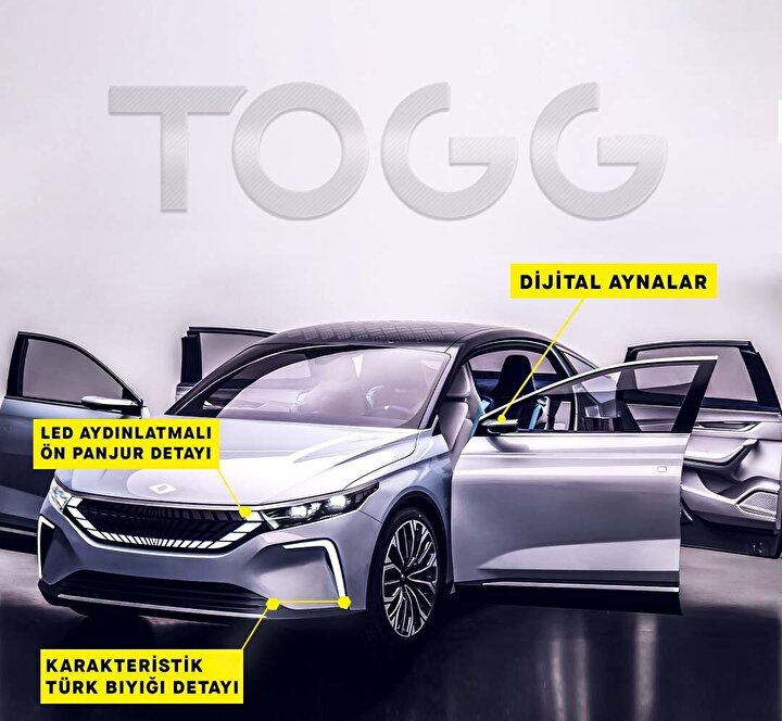 YerliUret's tweet photo. Türkiye'nin yerli otomobili olan #TOGG'un sedan modeli:

🔖0'dan 100 kilometre hıza 4,2 saniyede ulaşabilecek.

🔖500 km menzile, 400 beygir motor gücüne sahip.

🔖30 dakikalık şarj ile yüzde 80 dolacak.

🔖Pil garantisi 8 yıl olup 5G ve 4G internet bağlantısı mevcut. https://t.co/a2qhJc6Vsr