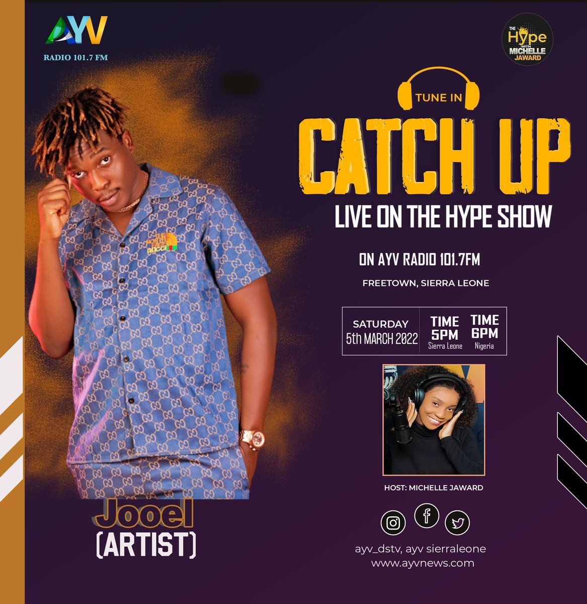 iam_jooel's tweet photo. I am a guest at today’s edition of the Catch Up show at @AYVSierraLeone with host @MichelleJaward_ 

Tune in!
#FutureEx https://t.co/tiMw4ElOSq