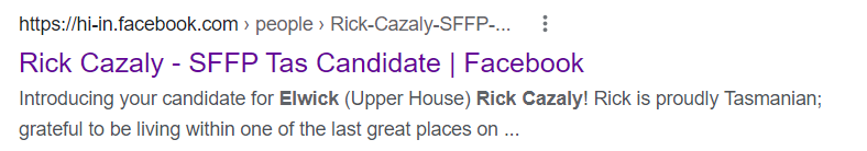kevinbonham's tweet image. Third announced candidate for #Elwick is independent Rick Cazaly. 

Would be interesting to know the history behind this Google search result that suggests he was being described as a Shooters candidate.  #politas #LegCo