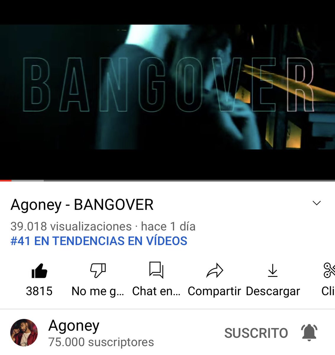 AgoneyCharts's tweet photo. Con mucha resaca emocional por #TCMSFinal pero muy felices de ver que “BANGOVER” ha entrado en tendencias de Youtube, #41 y subiendo 👏🏼 @Agoney 

Todos a seguir viendo el videoclip del nuevo single del ganador de TCMS 😌😉😉😉 https://t.co/xKpD5iIZHe https://t.co/ANeuvAIBa2
