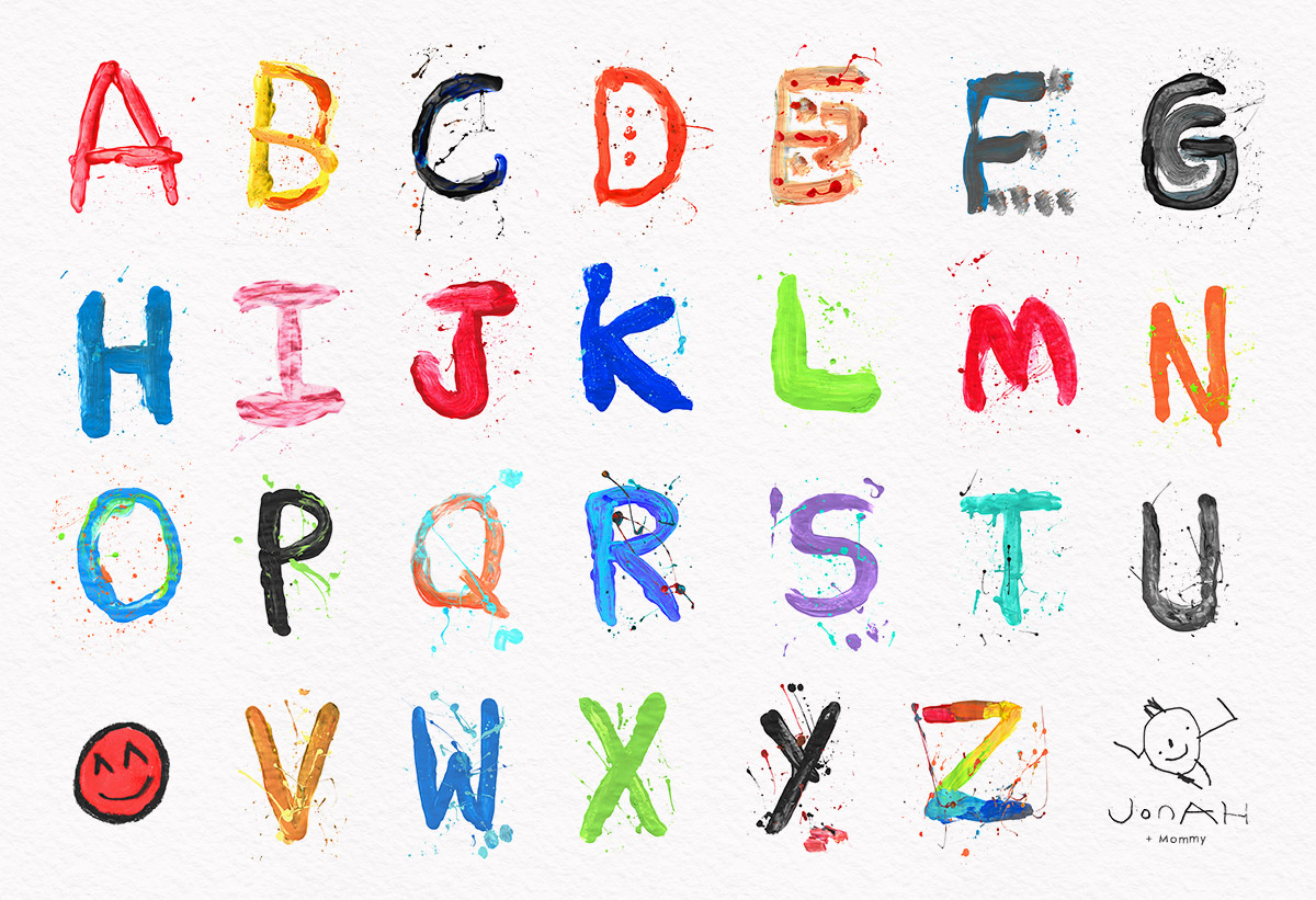 Getting ready to launch our first complete Alphabet series - available as individual letters and grouped! It was Jonah's idea to paint every letter of the alphabet today, and so the two of us got to work to create this fun bunch! - Mommy 
#artbykids #nftkidsart #nftkids #kidsart