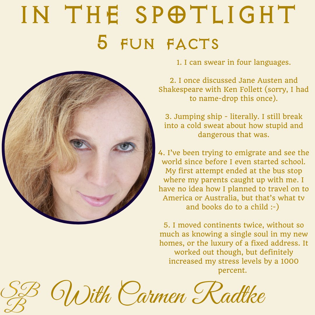 SpellBoundBks's tweet photo. Today we wanted to learn new facts about our authors and @CarmenRadtke1 was up for the chopping block!
I think we need to test Carmen on point number 1! ;)
Thank you so much, Carmen!
SBx
#SpellBoundBooks #SpellBoundBks #InternationalWomensDay #IWD #SpellBoundIWD https://t.co/hUc4ZOMr6v