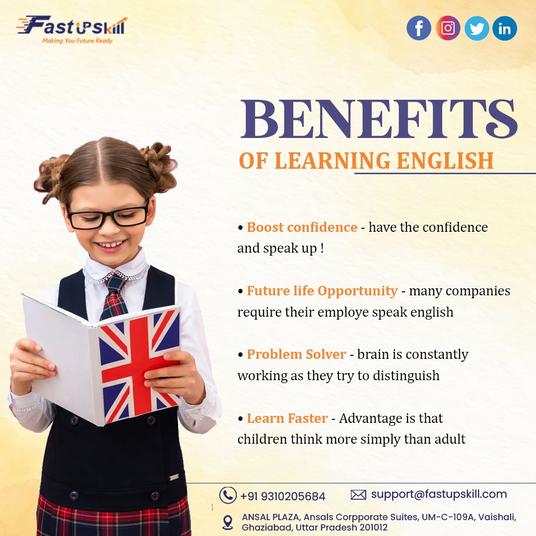 FastUpSkill's tweet photo. 🗣In today's world, if you don't know the English language you are missing out on many things.
There are many benefits of learning English.
#onlinelearning #fastupskill #online #onlinestudy #publicspeaking #logicalreasoning #edtech #creativewriting #elearning #upskilling https://t.co/xTpp92FIyx