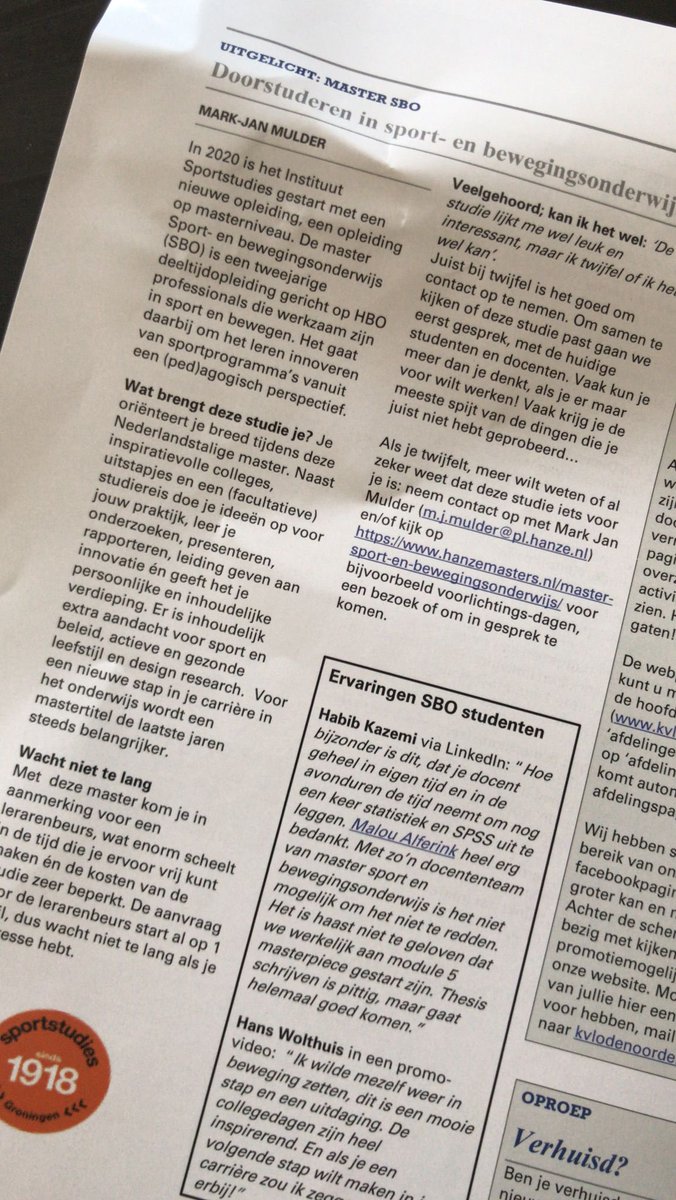 Zo dat is lekker wakker worden☀️! Naast het voorjaarszonnetje een mooi artikel over onze Master Sport- en Bewegingsonderwijs in het Noordererf! Ben je ook nieuwsgierig of heb je twijfels? Neem gerust contact op, we helpen je graag!