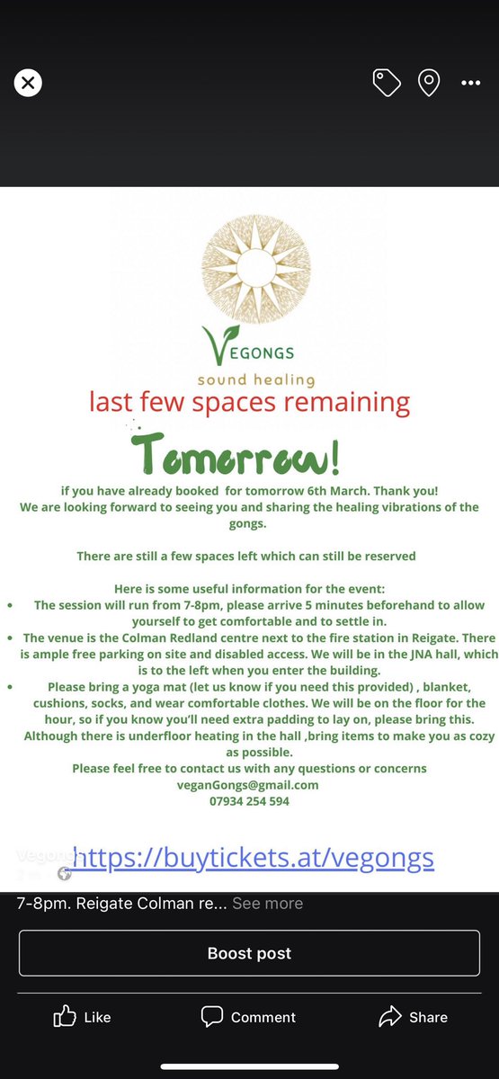 vegongs's tweet photo. Last chance to get few remaining tickets.   https://t.co/fo9V7Gbf5u. #gongbath #soundhealing #reigate #surrey #vegan https://t.co/Fy7qrvVdjd