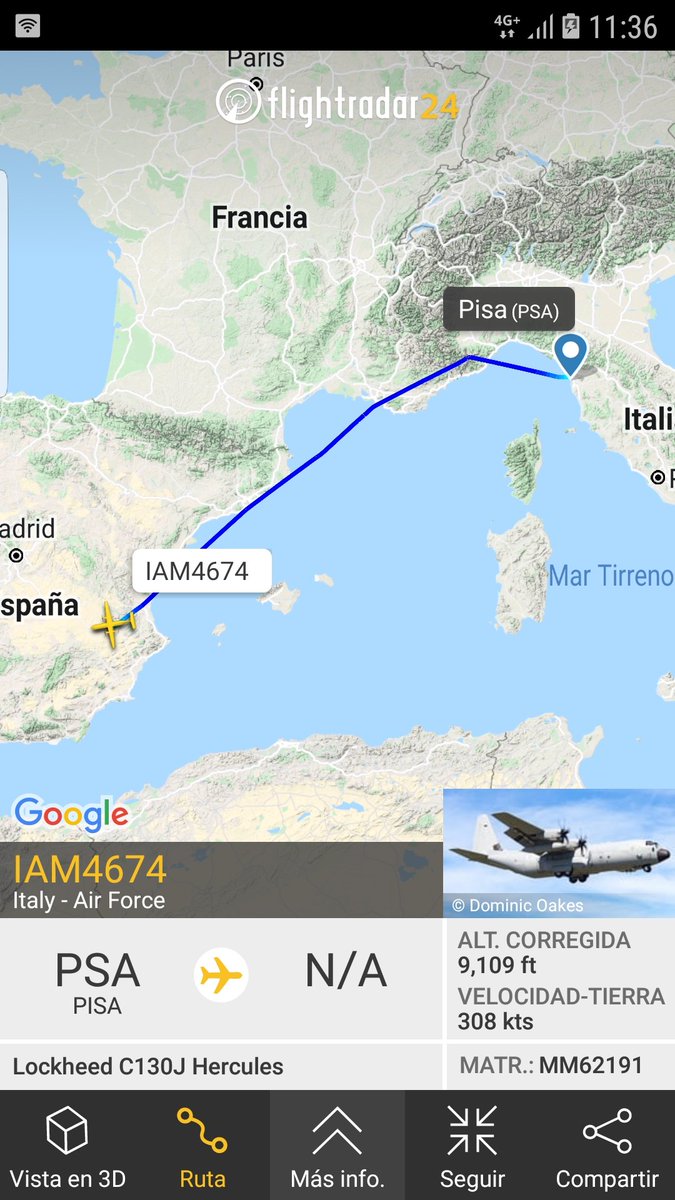MilRadar's tweet photo. ๐ฎ๐น @ItalianAirForce C-130J Hercules #MM62191 en descenso hacia #Albacete procedente de #Pisa #Italia inicia el repliegue del #TLP https://t.co/YXQSkGY6PA