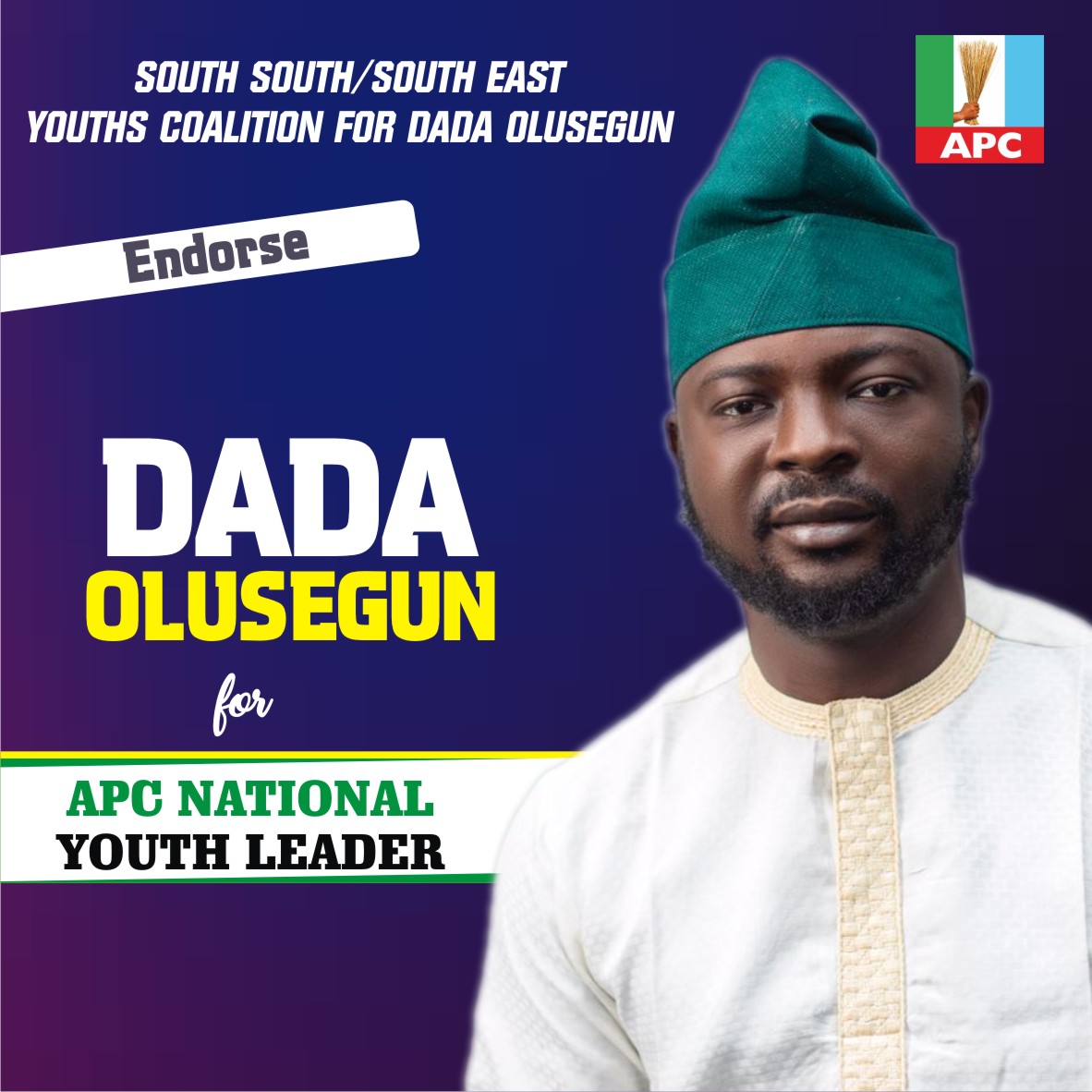 mickiebrownkie's tweet photo. The good people of South South and South East regions endorsed Dada Olusegun @DOlusegun for the next National Youth Leader of our great party. DO is a young, smart and vibrant APC politician to the core.
#TeamSegunDada #DOIsComing https://t.co/4rFGFbSrDs