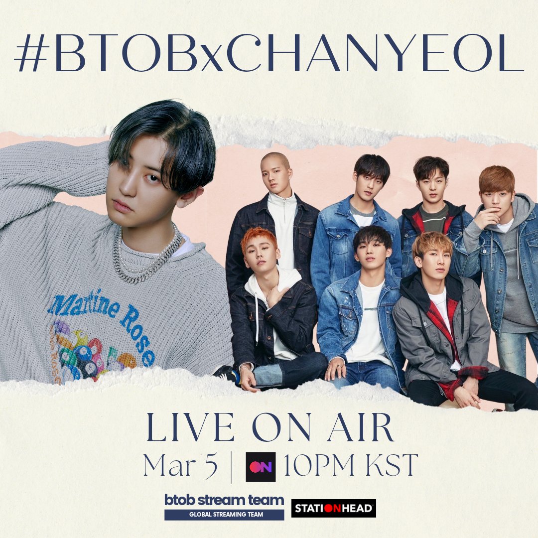 BTOBStreamTeam's tweet photo. 💙 #BTOBxChanyeol
@STATIONHEAD LISTENING PARTY

Let's listen to our talented boys together!

📅 Mar. 5 | 10PM KST
🎧 https://t.co/CokpOtMq22
HOSTED BY: @BTOBStreamTeam &amp; @ChanyeolGlobal
HASHTAG: #BTOBxChanyeol

@OFFICIALBTOB #BTOB #비투비
@weareoneEXO #CHANYEOL #찬열 https://t.co/m1cvdlGv0K